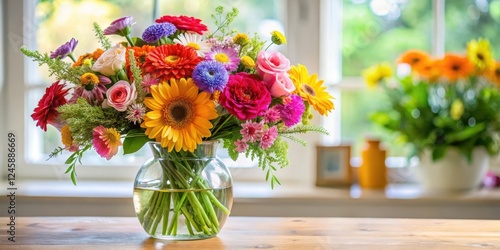 Wallpaper Mural Vibrant mix of colorful flowers arranged in a beautiful bouquet and placed in a clear glass vase Torontodigital.ca