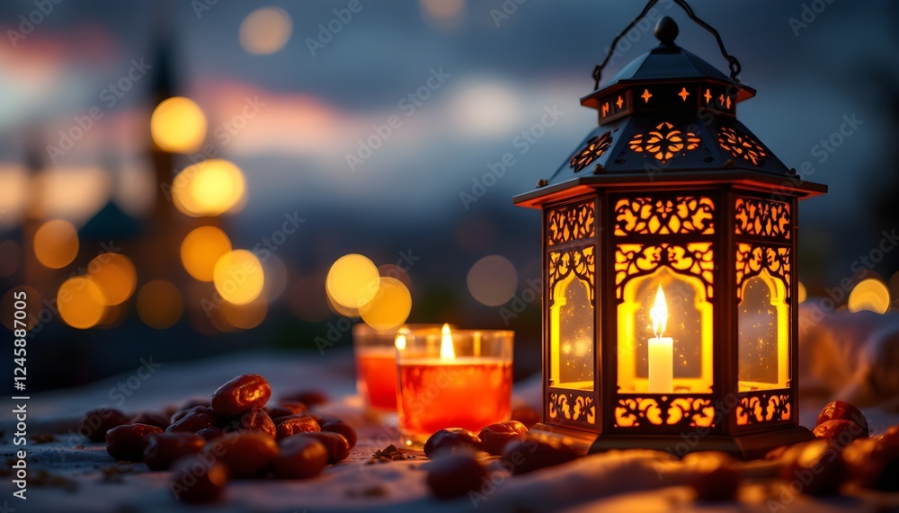 Ramadan Lantern with Dates and Festive Atmosphere HD Background Ramadan Lantern with Dates and Festive Atmosphere HD Background