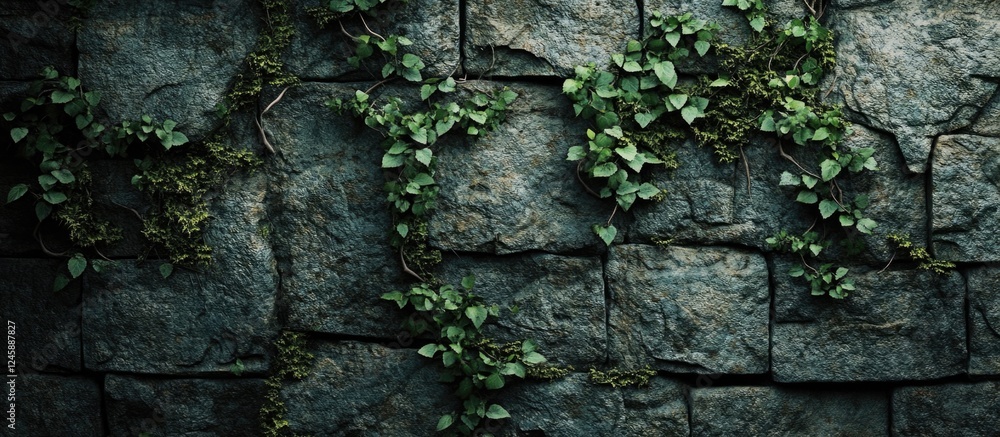 Ancient stone wall with ivy accentuating its historical beauty and texture in a serene natural setting. Ancient stone wall with ivy accentuating its historical beauty and texture in a serene natural setting.
