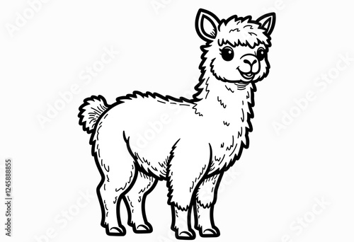 Charming Alpaca Outline for Coloring: Simple, Thick Lines, Isolated on a White Background - An Engaging Activity for Children to Express Their Creativity.

