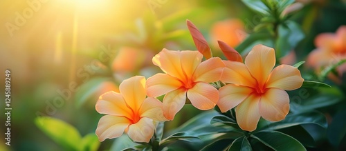 Allamanda blanchetii flower close-up showcasing vibrant colors and beautiful natural patterns in a serene garden setting photo