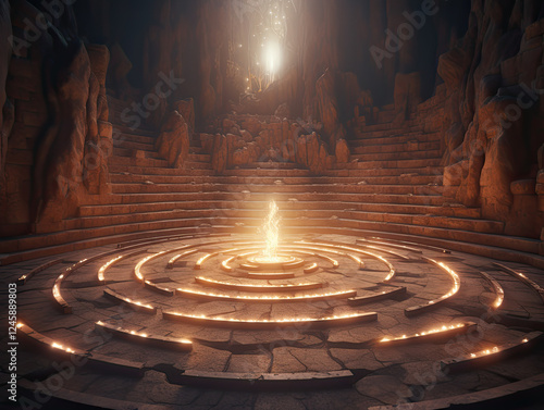 Glowing Light in Ancient Stone Temple Ruins Mystical Sacred Energy Fantasy Art