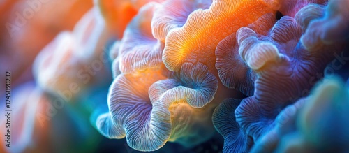 Fototapeta Naklejka Na Ścianę i Meble -  Vibrant abstract closeup of natural sea coral texture showcasing intricate patterns and colors in marine life.