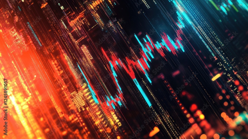 A striking visual of holographic stock prices unraveling amidst a city skyline, with frenetic energy and bright lights symbolizing the intensity of modern trading. A striking visual of holographic stock prices unraveling amidst a city skyline, with frenetic energy and bright lights symbolizing the intensity of modern trading.