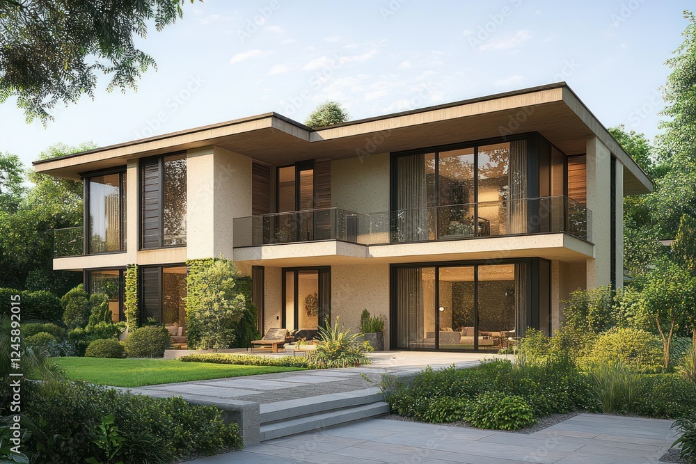 Modern Two-Story House Surrounded by Lush Greenery Modern Two-Story House Surrounded by Lush Greenery