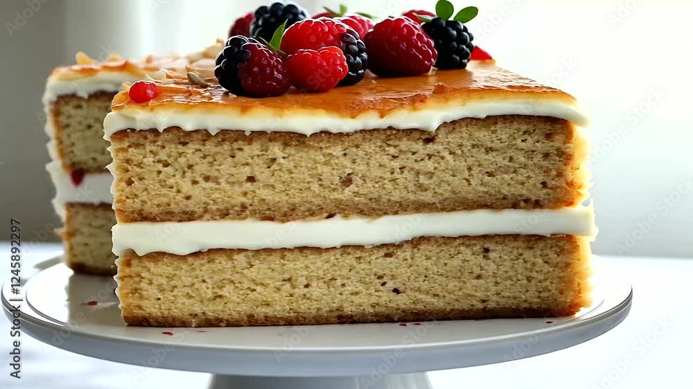Coconut Cake with Berries and Toasted Flakes for Easter Celebration Coconut Cake with Berries and Toasted Flakes for Easter Celebration