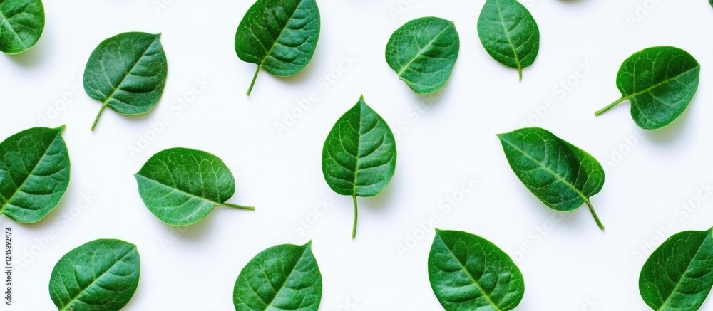 Vibrant Moringa oleifera leaves arranged aesthetically on a clean white background showcasing their lush green color and texture. Vibrant Moringa oleifera leaves arranged aesthetically on a clean white background showcasing their lush green color and texture.