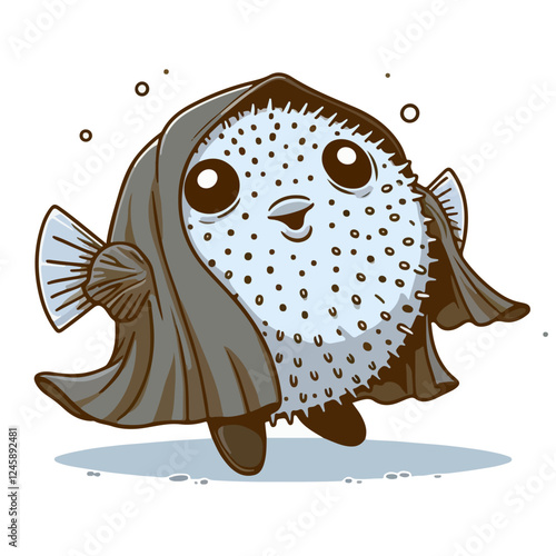 Puffy the Pufferfish: A charming pufferfish with a big, toothy grin dons a robe, adding a touch of whimsy and humor to this captivating illustration.