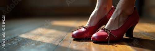 Close-up of worn dance shoes on a wooden floor, floor, sole, dance
