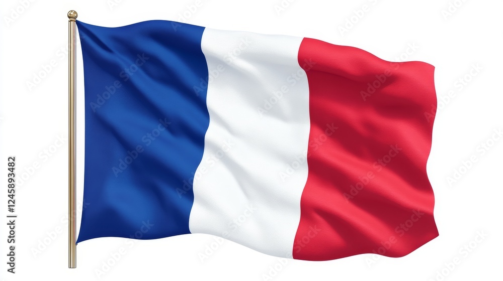 French national flag waving proudly in a clear blue sky, symbolizing unity and liberty, captured in a serene outdoor setting during the bright afternoon sun French national flag waving proudly in a clear blue sky, symbolizing unity and liberty, captured in a serene outdoor setting during the bright afternoon sun