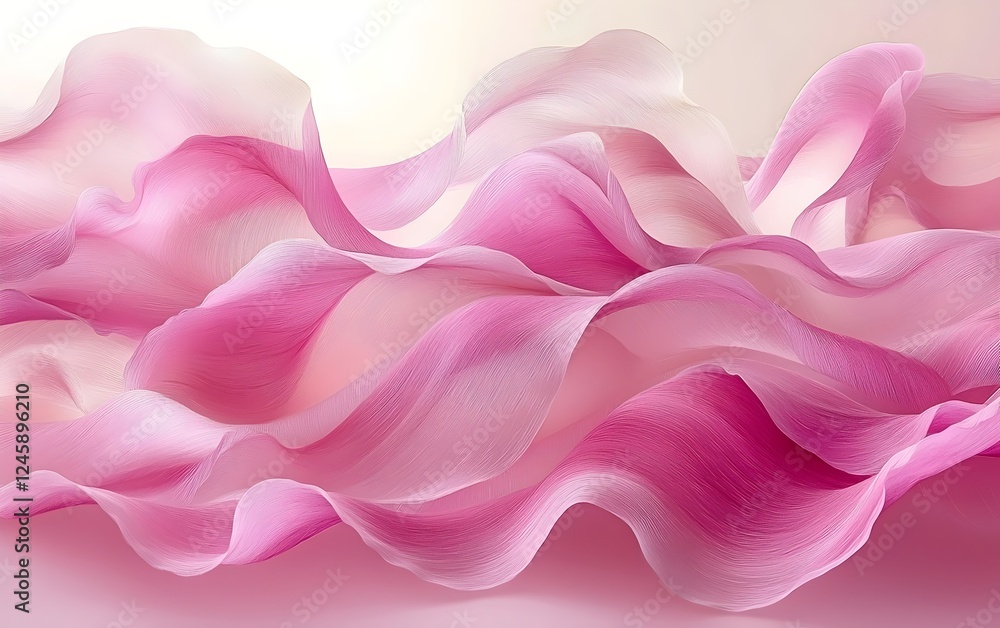 Fototapeta premium A stunning abstract composition featuring flowing waves of soft pink and white hues. The fluid shapes create a sense of movement and delicate beauty, evoking a serene atmosphere.