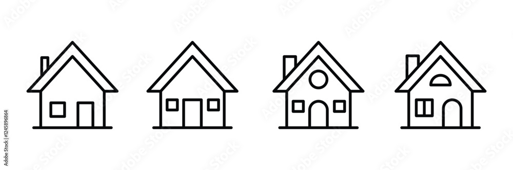 Home Icon Set. Set of outline home icons. Web home flat icon for apps and websites isolated on a white background. Home Icon Set. Set of outline home icons. Web home flat icon for apps and websites isolated on a white background.