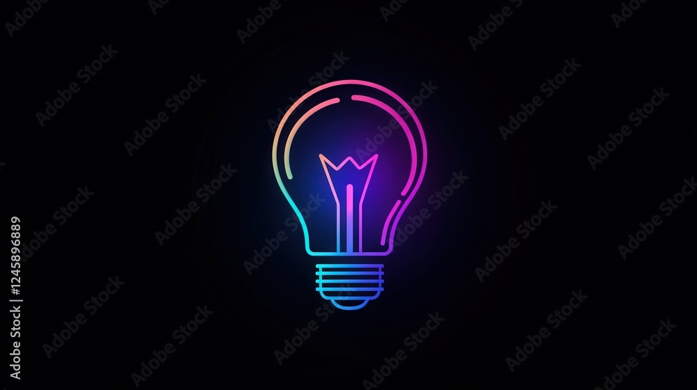 Neon Lightbulb Idea: A vibrant, multicolored neon lightbulb graphic against a stark black background, symbolizing innovation, inspiration, and bright ideas. Neon Lightbulb Idea: A vibrant, multicolored neon lightbulb graphic against a stark black background, symbolizing innovation, inspiration, and bright ideas.