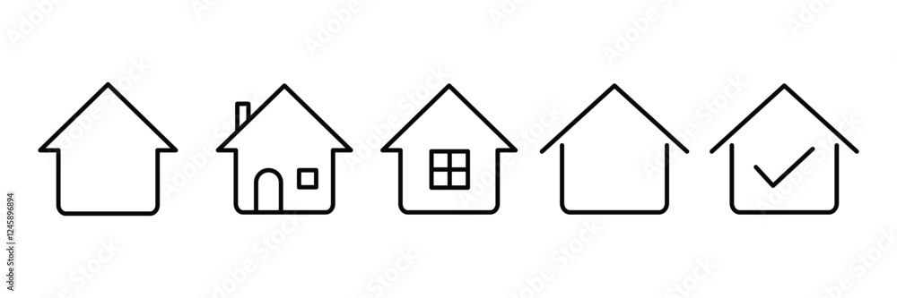 Home Icon Set. Set of outline home icons. Web home flat icon for apps and websites isolated on a white background. Home Icon Set. Set of outline home icons. Web home flat icon for apps and websites isolated on a white background.