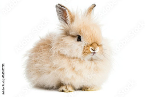 Fluffy arctic hare on a white background, showcasing its soft, winter coat