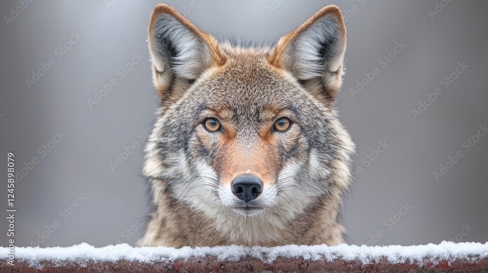 Fototapeta premium Coyote portrait, winter, snowy forest, wildlife