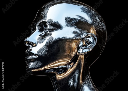 Futuristic Chrome Cyborg Head Profile Liquid Metal Abstract Art photo