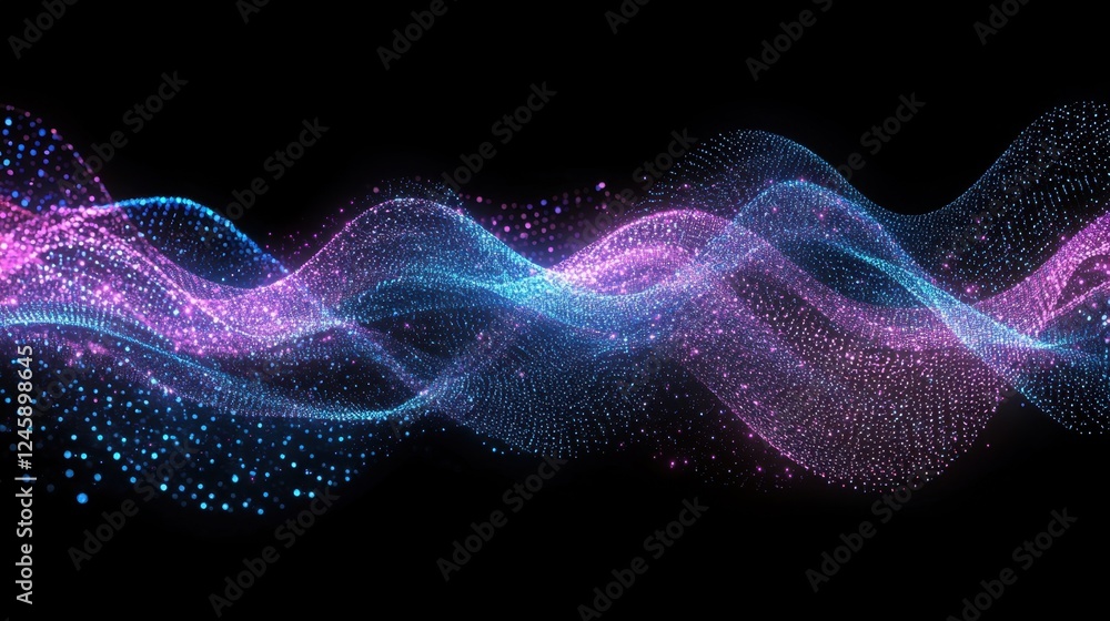 Fototapeta premium A vibrant composition of luminous blue and purple waves, symbolizing data movement and futuristic technology.