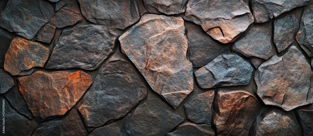 Textured natural rock background showcasing dark structural stone surfaces with varying shapes and colors for design and architectural use Textured natural rock background showcasing dark structural stone surfaces with varying shapes and colors for design and architectural use