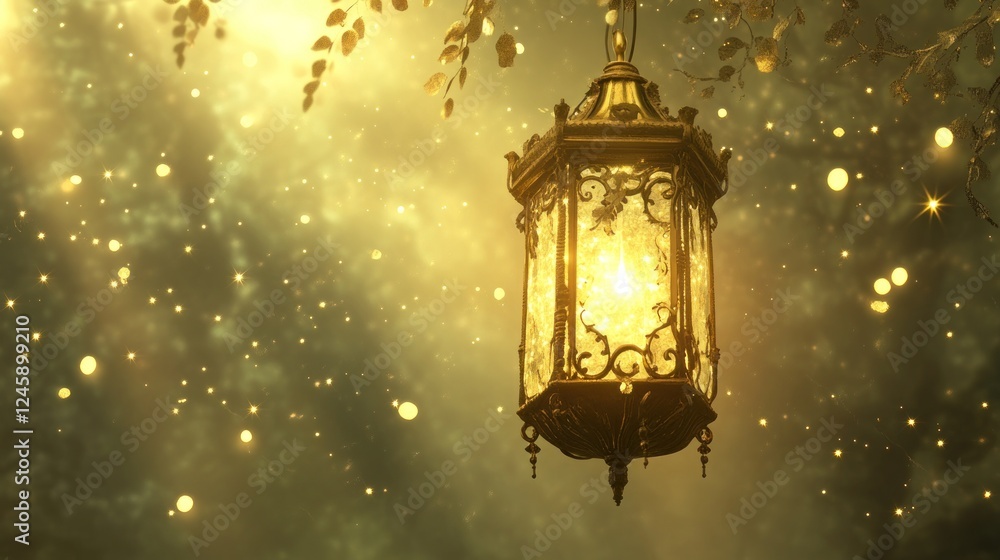 Ornate Ramadan Lantern with Mystical Glow Ornate Ramadan Lantern with Mystical Glow