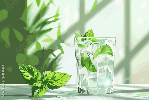 Refreshing Glass of Cold Water with Fresh Mint, Cucumber, and Ice Cubes