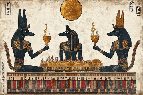 A divine feast in an ancient Egyptian temple, Ra, Osiris, an... photo