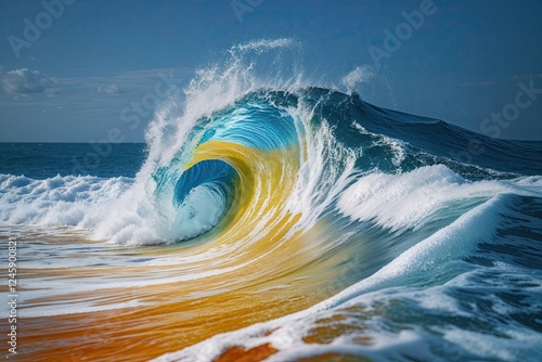 Vibrant Ocean Wave Against a Colorful Background photo