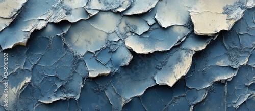 Weathered blue wall texture showcasing cracked and peeling paint, ideal for backgrounds and artistic designs. photo