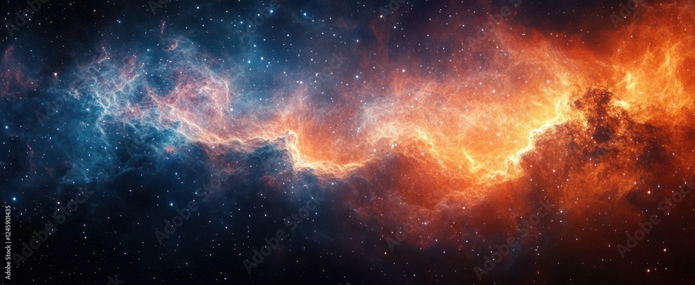 Fototapeta premium Cosmic Nebula Scene Vibrant Colors Starry Background Ethereal Atmosphere