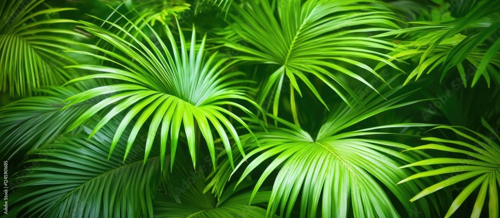 Tropical palm leaves in lush greenery creating a vibrant and serene natural background for design or relaxation themes. Tropical palm leaves in lush greenery creating a vibrant and serene natural background for design or relaxation themes.