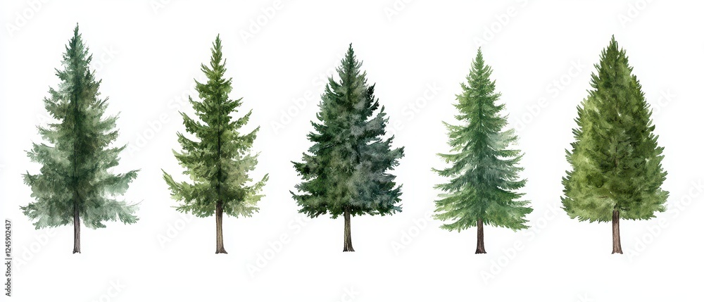 Collection of diverse evergreen trees showcasing varying green shades and textures. Collection of diverse evergreen trees showcasing varying green shades and textures.