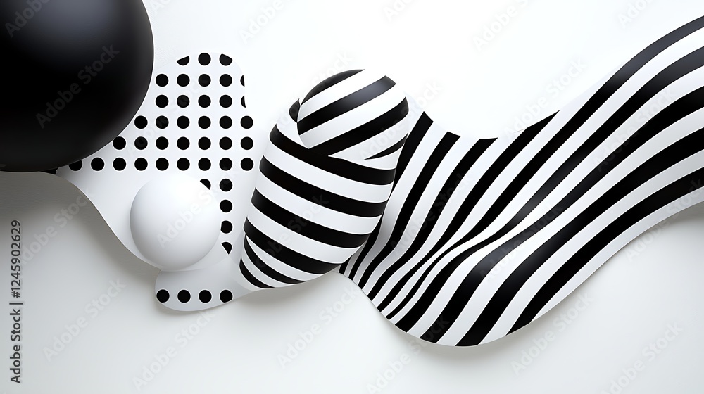 Abstract Black And White Geometric Design With Spheres And Stripes Abstract Black And White Geometric Design With Spheres And Stripes