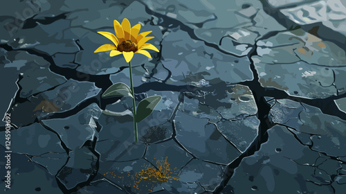 Resilient Yellow Flower Sprouting from Cracked Pavement, Protected by Caring Hands