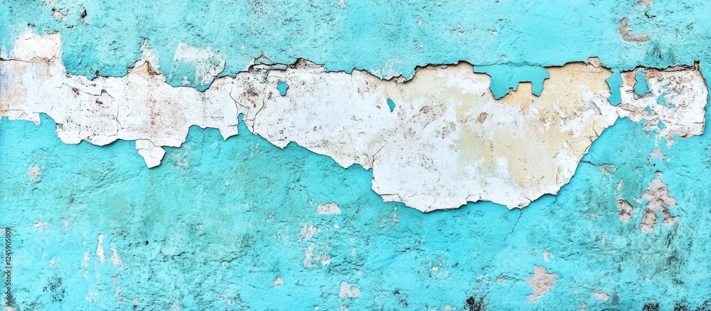 Obraz premium Textured blue cement wall with distressed white paint creating a rustic background ideal for showcasing text or graphic elements.
