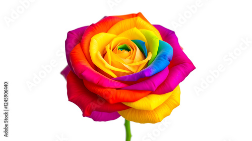 Amazing rainbow rose flower on white background. Generative AI