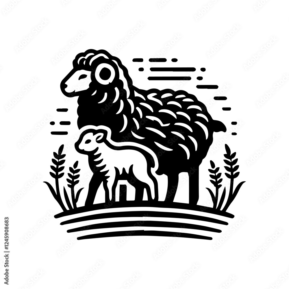 Fototapeta premium black and white sheep logo design