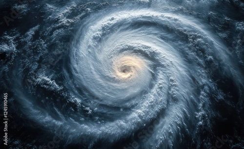 Hurricane Aerial View Over Ocean Dramatic Weather Event Cyclone Storm Clouds photo