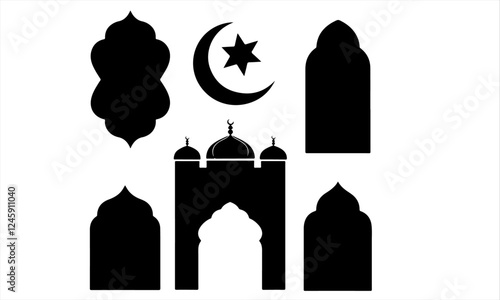 Islamic vector shape of a window or door arch. islamic shape illustration design blank islamic shape template frames. Elegant Islamic frame shape. Vector design Set.