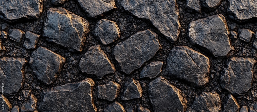 Fototapeta premium Black asphalt texture with rough stone patterns creating a durable background for construction or urban design projects.