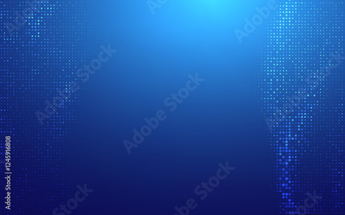 Finance background blue. Vector tech finance halftone technology background. Abstract digital wave background with glowing blue dots forming a futuristic pattern on a dark blue gradient backdrop.