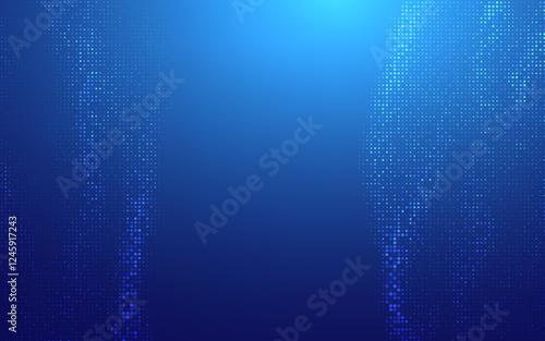 Finance background blue. Vector tech finance halftone technology background. Abstract digital wave background with glowing blue dots forming a futuristic pattern on a dark blue gradient backdrop.