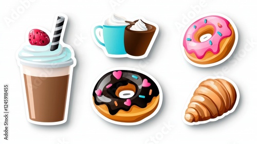 Assorted Sweet Treats: Donuts Coffee and Croissant Illustration