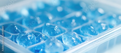 Blue silica gel beads in a tray for humidity control and moisture absorption in storage and packaging applications photo