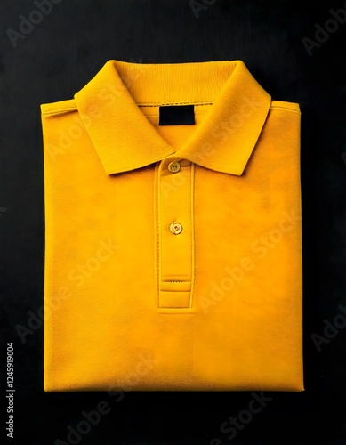 Yellow Polo Shirt Laid Flat on Black Background