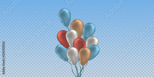 Set of realistic inflatable balloons of different colors. Vector illustration for design, birthday, party, decor, banner, png.	