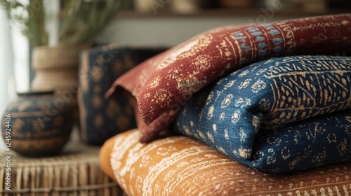 Wallpaper Mural Close-up of traditional handcrafted textiles in rich colors, displayed alongside decorative elements to capture the warmth of a rustic, cultural home environment. Torontodigital.ca