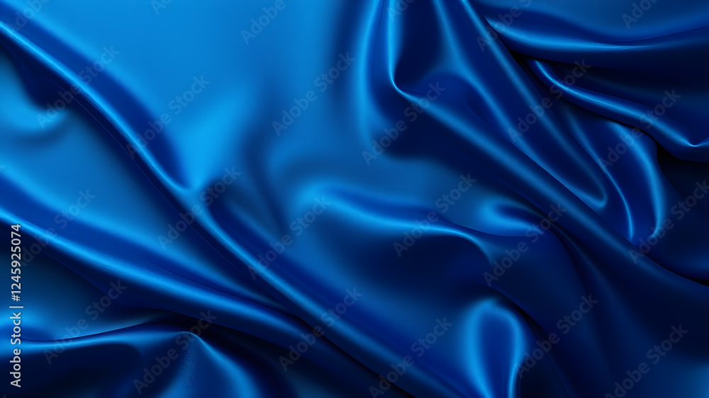 Obraz premium Beautiful dark blue silk satin background. Soft folds on shiny fabric. Luxury background with copy space for text, design. Web banner. Flat lay, top view table.Birthday, Christmas, Generative AI