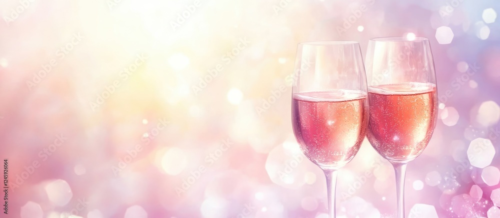 Champagne glasses with a colorful bokeh background ideal for New Year celebration and festive themes featuring space for personalized text