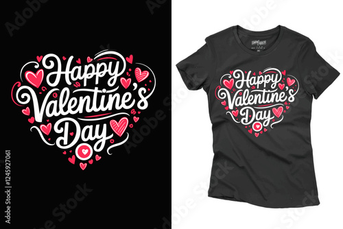 Valentine's Day T-Shirt Design Illustration With Heart Shape For Print, Poster, Card, Mug, Bag, And Invitation.