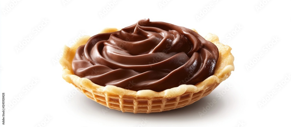 Delicious chocolate ice cream swirled in a crisp waffle cone isolated on a clean white background Delicious chocolate ice cream swirled in a crisp waffle cone isolated on a clean white background